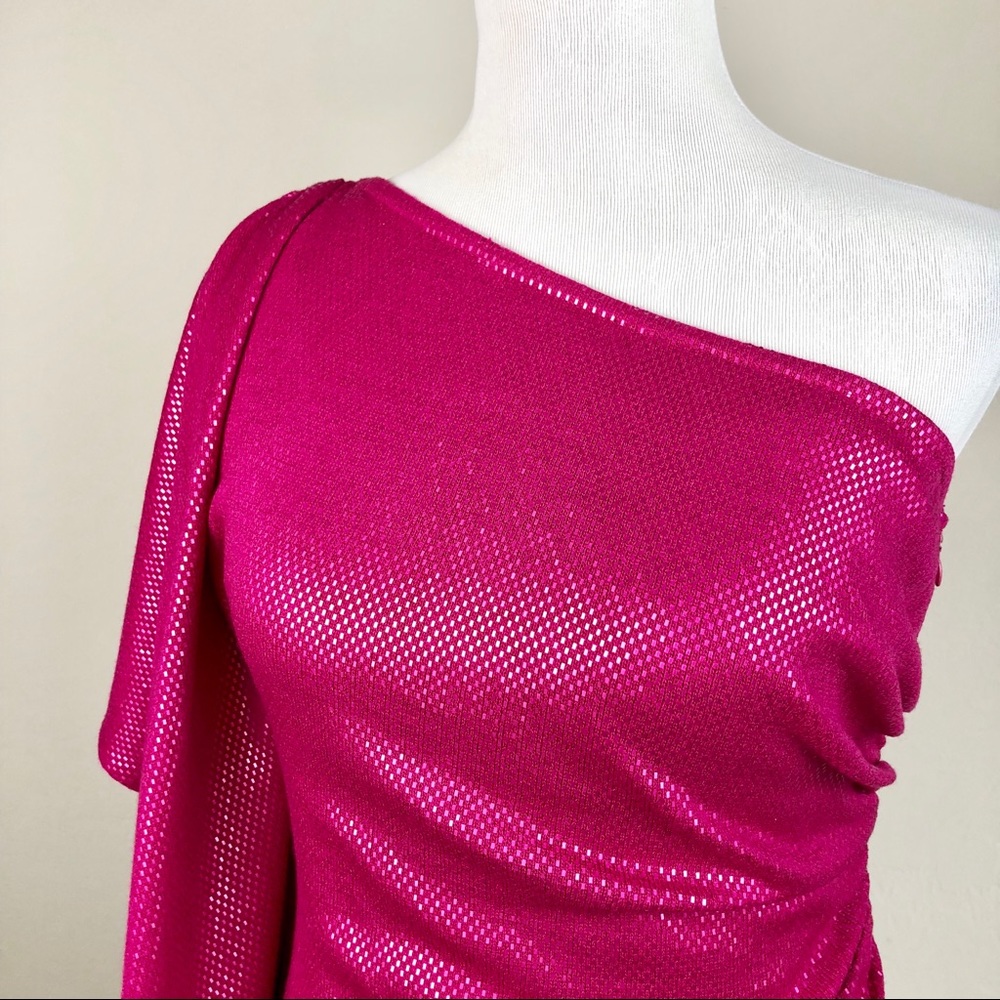 St. John Drape Shoulder Pink Shimmer Dress 2 - Picture 7 of 8